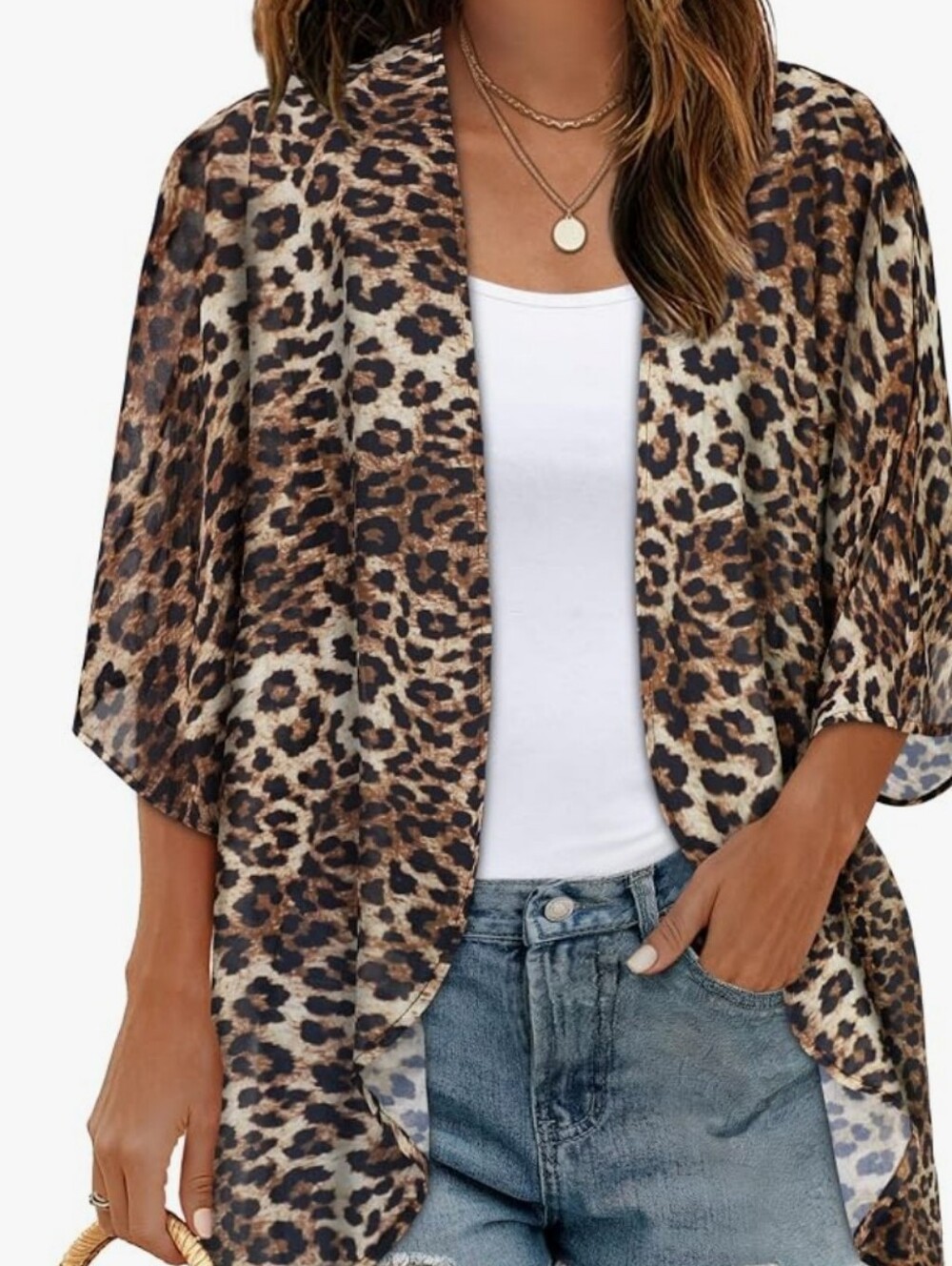 Leopard Print Beach Cover-Up Kimono - Brown  NEW
